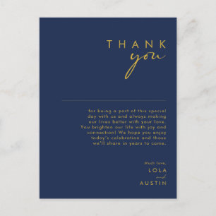 Modern Minimalist Navy Blue Gold Thank You Card