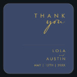 Modern Minimalist Navy Blue Gold Thank You Wedding Square Sticker<br><div class="desc">This modern minimalist navy blue gold thank you wedding square sticker is perfect for your classy boho wedding. Its simple, unique abstract design accompanied by a contemporary minimal script and a dark navy blue colour palette gives this product a feel of elegant formal luxury while staying simplistic, chic bohemian. Keep...</div>