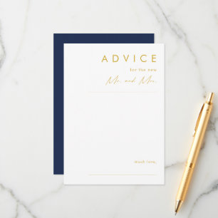 Modern Minimalist Navy Blue   Gold Wedding Advice Card