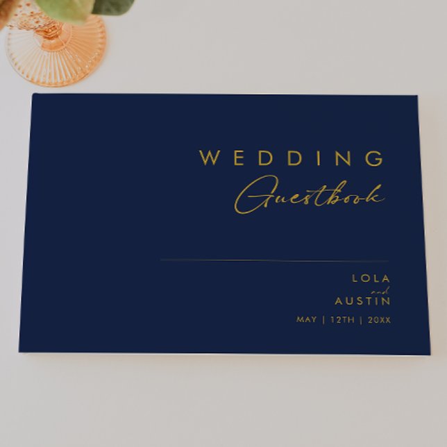 Modern Minimalist Navy Blue | Gold Wedding Guest Book (Creator Uploaded)