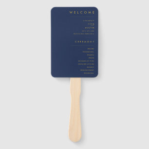 Modern Minimalist Navy Blue Gold Wedding Program Hand Fan