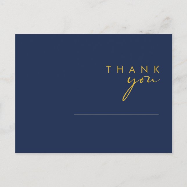 Modern Minimalist Navy Blue Gold Wedding Thank You Postcard (Front)