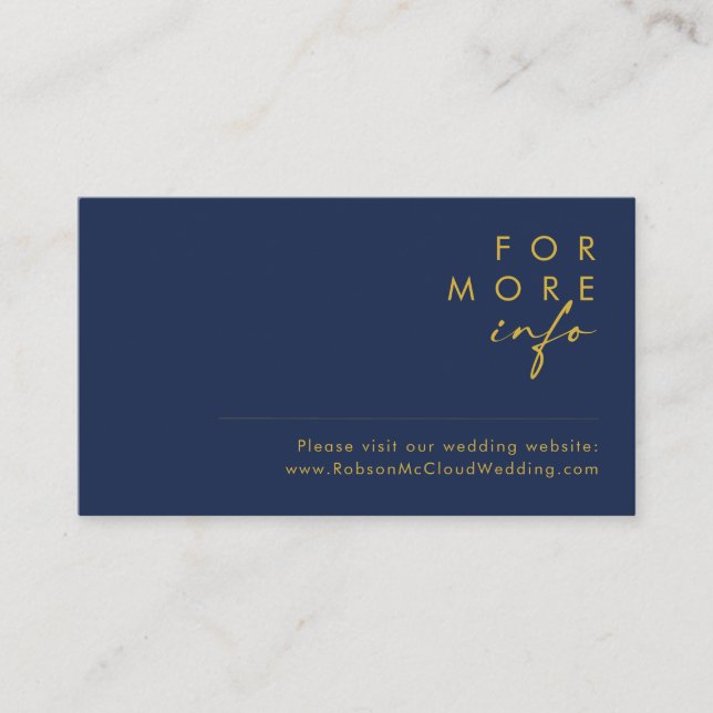 Modern Minimalist Navy Blue | Gold Wedding Website Enclosure Card (Front)