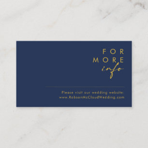 Modern Minimalist Navy Blue   Gold Wedding Website Enclosure Card
