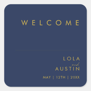 Modern Minimalist Navy Blue   Gold Wedding Welcome Square Sticker