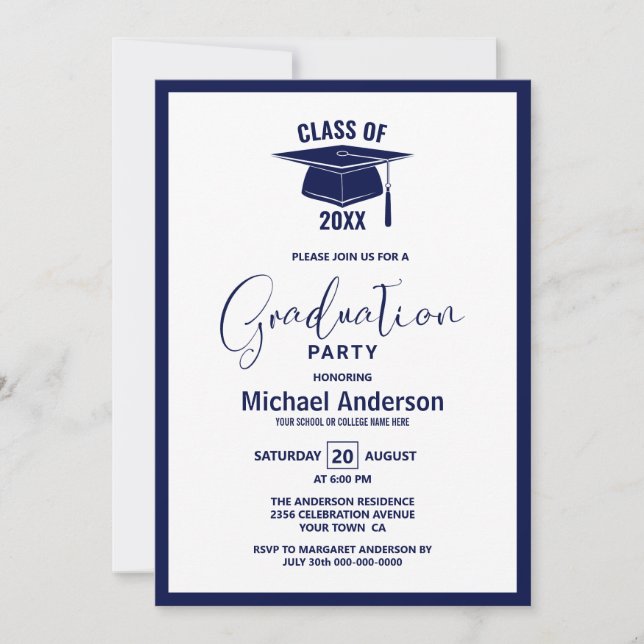 Modern Minimalist Navy Blue Graduation Party Invitation (Front)