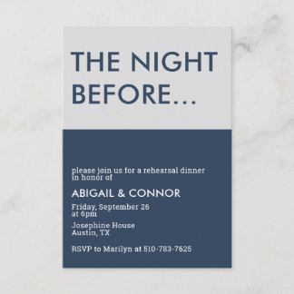 Modern Minimalist Navy Blue Grey Rehearsal Dinner Enclosure Card
