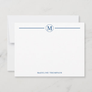 Modern Minimalist Navy Blue Monogram Line Circle Card