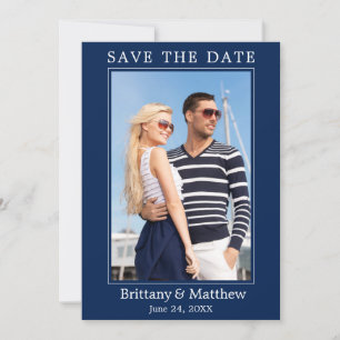 Modern Minimalist Navy Blue Save The Date