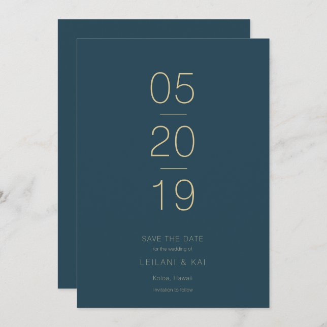 Modern Minimalist Navy Blue Save the Date Card (Front/Back)