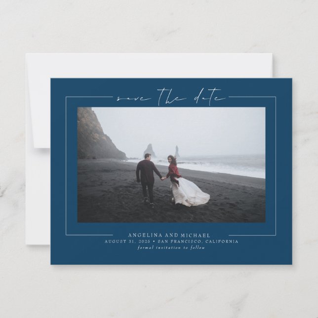 Modern Minimalist Navy Blue Save the Date Photo (Front)