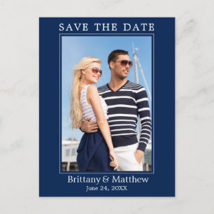 Modern Minimalist Navy Blue Save the Date Postcard