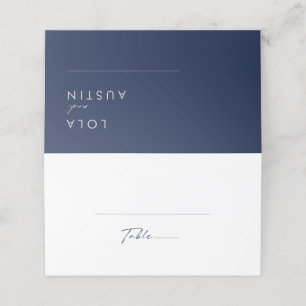 Modern Minimalist Navy Blue Silver Folded Place Card