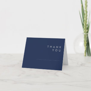 Modern Minimalist Navy Blue Silver Folded Thank You Card
