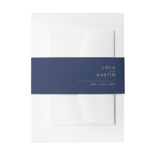 Modern Minimalist Navy Blue   Silver Invitation Belly Band