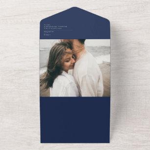 Modern Minimalist Navy Blue Silver Photo All In One Invitation