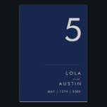 Modern Minimalist Navy Blue | Silver Table Number<br><div class="desc">This modern minimalist navy blue | silver table number is perfect for your classy boho wedding. Its simple, unique abstract design accompanied by a contemporary minimal script and a dark navy blue colour palette gives this product a feel of elegant formal luxury while staying simplistic, chic bohemian. Keep it as...</div>