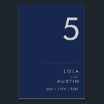 Modern Minimalist Navy Blue | Silver Table Number<br><div class="desc">This modern minimalist navy blue | silver table number is perfect for your classy boho wedding. Its simple, unique abstract design accompanied by a contemporary minimal script and a dark navy blue colour palette gives this product a feel of elegant formal luxury while staying simplistic, chic bohemian. Keep it as...</div>