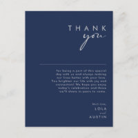 Modern Minimalist Navy Blue Silver Thank You Card