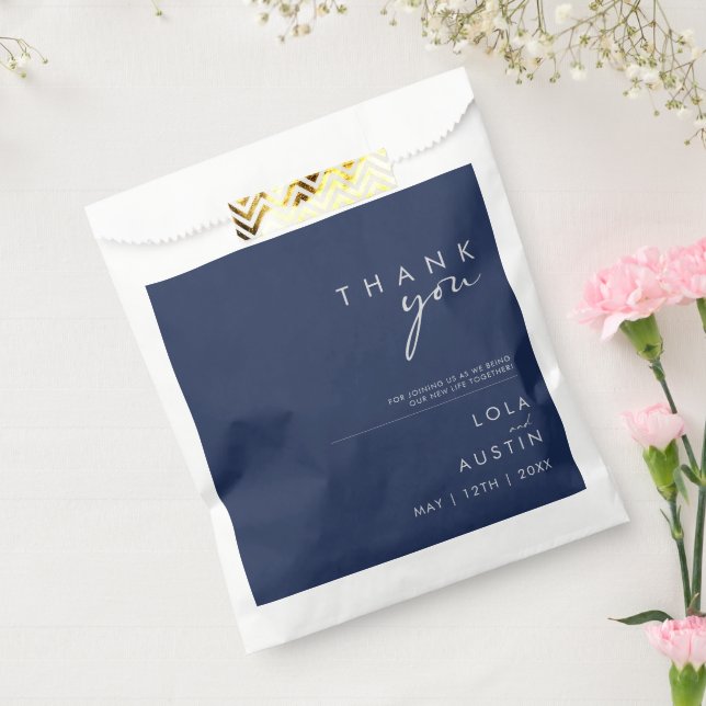 Modern Minimalist Navy Blue | Silver Thank You Favour Bags (Sealed)