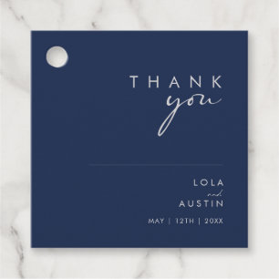 Modern Minimalist Navy Blue   Silver Thank You Favour Tags