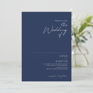 Modern Minimalist Navy Blue Silver The Wedding Of Invitation