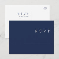 Modern Minimalist Navy Blue | Silver Wedding RSVP