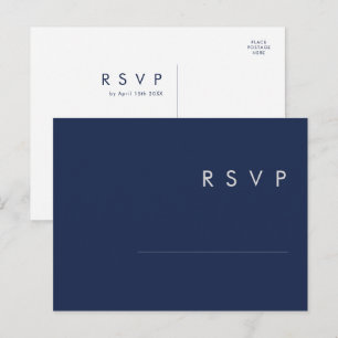 Modern Minimalist Navy Blue Silver Wedding RSVP Postcard