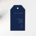 Modern Minimalist Navy Blue Silver Wedding Welcome Gift Tags<br><div class="desc">These modern minimalist navy blue silver wedding welcome gift tags are perfect for your classy boho wedding. Its simple, unique abstract design accompanied by a contemporary minimal script and a dark navy blue colour palette gives this product a feel of elegant formal luxury while staying simplistic, chic bohemian. Keep it...</div>