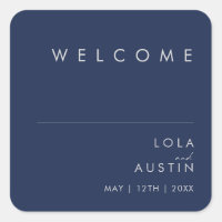 Modern Minimalist Navy Blue Silver Wedding Welcome