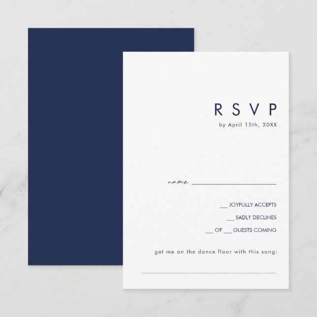 Modern Minimalist Navy Blue Song Request RSVP Card (Front/Back)
