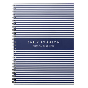 Modern Minimalist Navy Blue Stripes Monogram Notebook