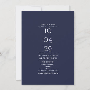 Modern Minimalist Navy Blue Wedding Date Invitation