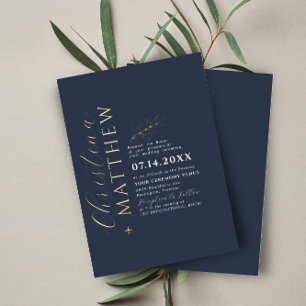 Modern Minimalist Navy Blue Wedding Gold