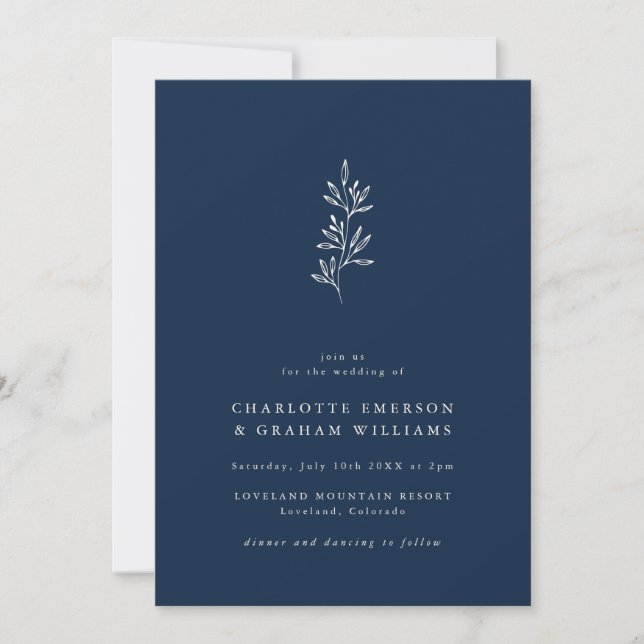 Modern Minimalist Navy Blue Wedding Invitation (Front)