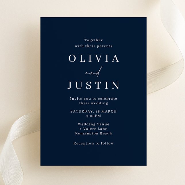 Modern Minimalist Navy Blue Wedding Invitation (Creator Uploaded)