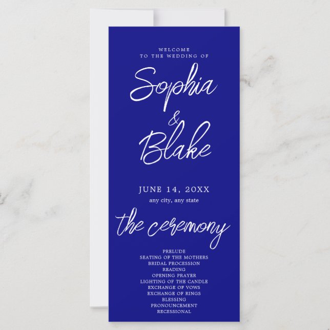 Modern Minimalist Navy Blue Wedding Program (Front)