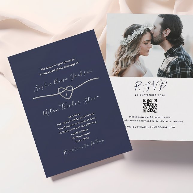 Modern Minimalist Navy Blue Wedding QR Code Invitation (Creator Uploaded)