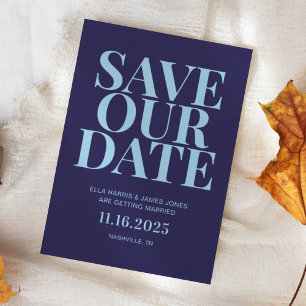 Modern Minimalist Navy Blue Wedding Save The Date