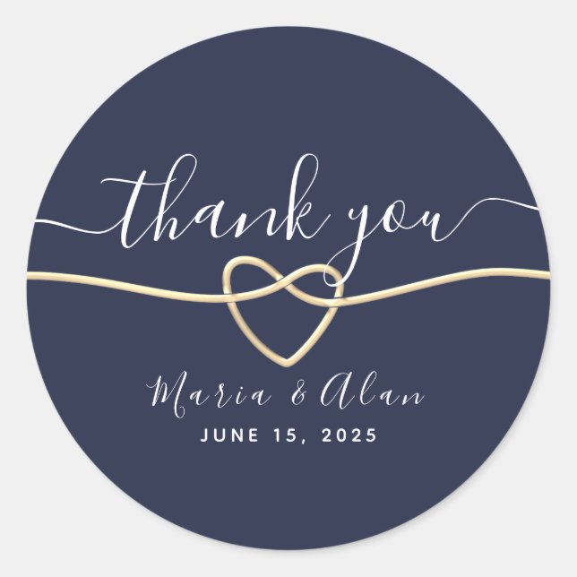 Modern Minimalist Navy Blue Wedding Thank You Classic Round Sticker (Front)