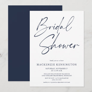 Modern Minimalist Navy Blue White Bridal Shower Invitation