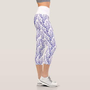 Modern Minimalist Navy Blue White Floral  Capri Leggings