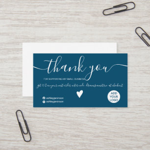 Modern minimalist navy blue white order thank you business card