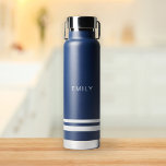 Modern Minimalist Navy Blue White Stripes  Water Bottle<br><div class="desc">Modern Minimalist Navy Blue White Stripes Water Bottle. Personalise with your custom name.</div>