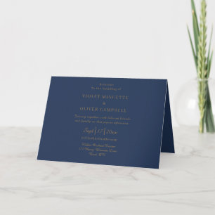 Modern Minimalist   Navy Gold Folded Wedding Programme