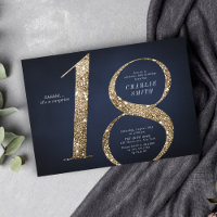 Modern minimalist navy gold glitter 18th birthday