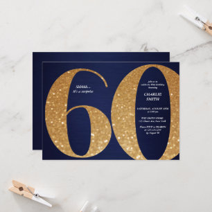 Modern minimalist navy gold glitter 60th birthday invitation