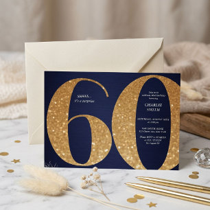 Modern minimalist navy gold glitter 60th birthday invitation