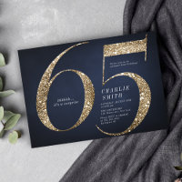 Modern minimalist navy gold glitter 65th birthday 