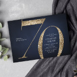 Modern minimalist navy gold glitter 70th birthday invitation<br><div class="desc">Modern minimalist 70th birthday party invitation features stylish faux gold glitter number 70 and your party details in classic serif font on navy blue background,  simple and elegant,  great surprise adult milestone birthday invitation.  
the background colour can be changed to any colour of your choice.</div>